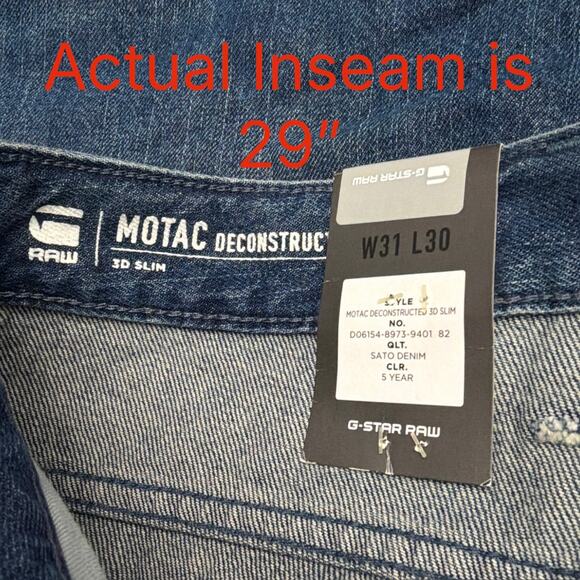 G Star Raw Jeans Mens 31 x 29 Motac Deconstructed 3D Slim Blue Motorcycle Moto - Picture 2 of 13